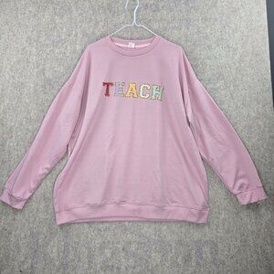 Pink 4XL Crewneck Sweatshirt For Women TEACH Graphic Text Casual Loose Fit